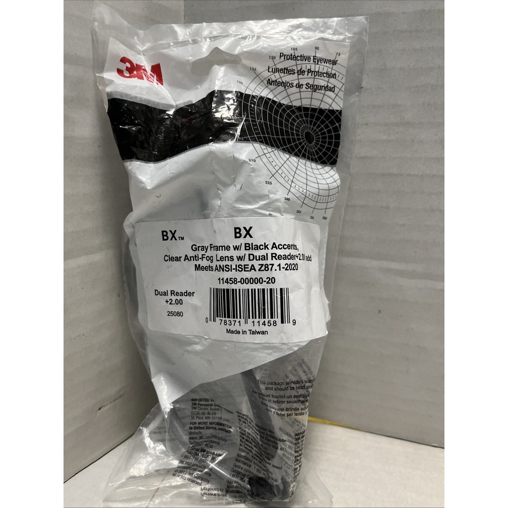 3M BX Dual Reader Bifocal Safety Glasses with Clear Anti-Fog Lens +2.00